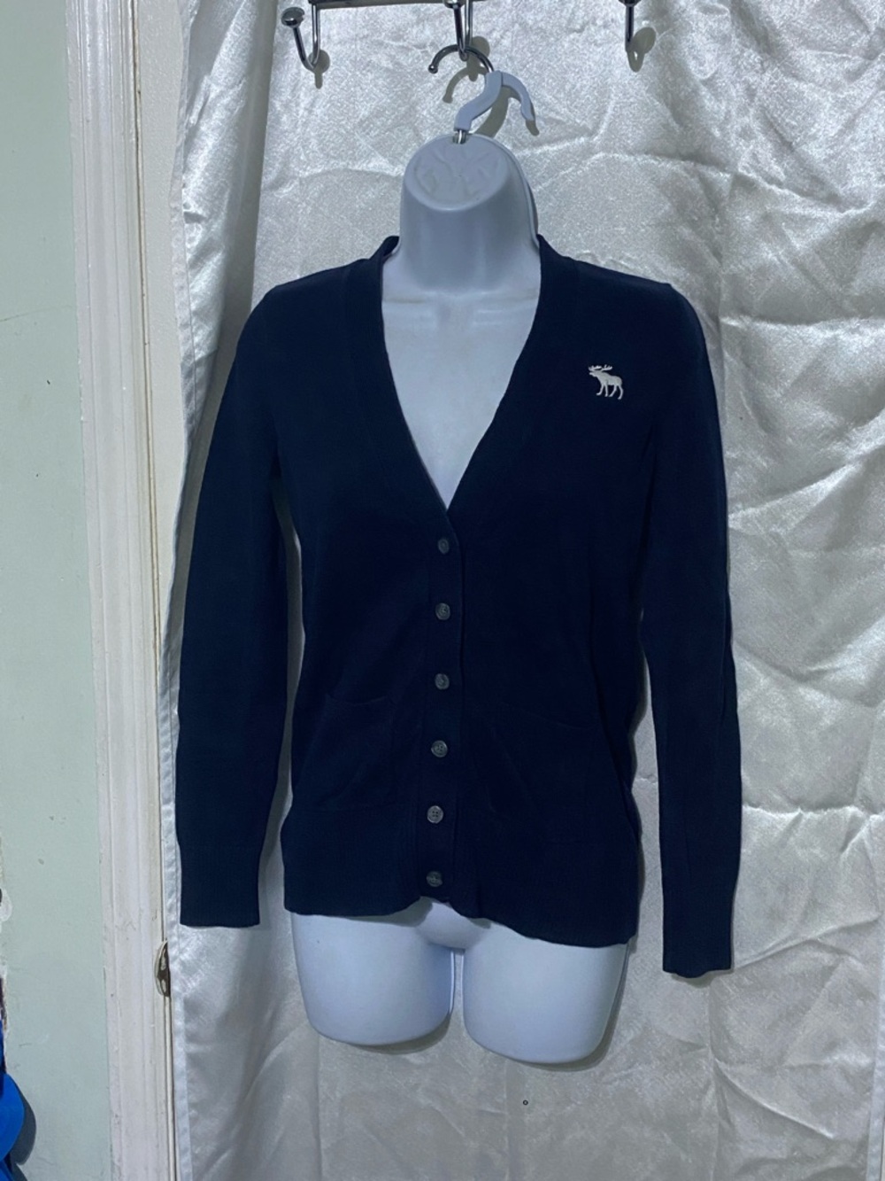 Y2K Abercrombie & Fitch Navy V-Neck Button Cardigan with Logo
